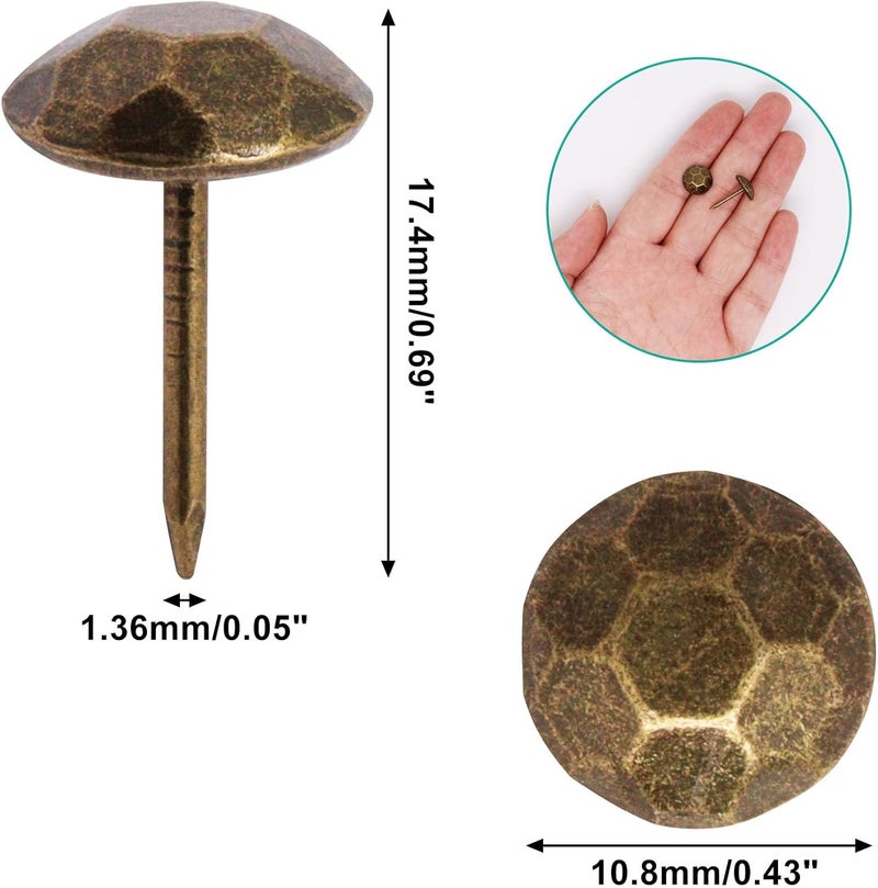 BUXIMN 100pcs Upholstery Tacks, Metal Upholstery Nails for Wood Unique Decorative Nails Thumb Tacks Upholstery Pins Vintage Furniture Tacks Upholstery Nails (11x17mm, Retro Bronze) - Image 2